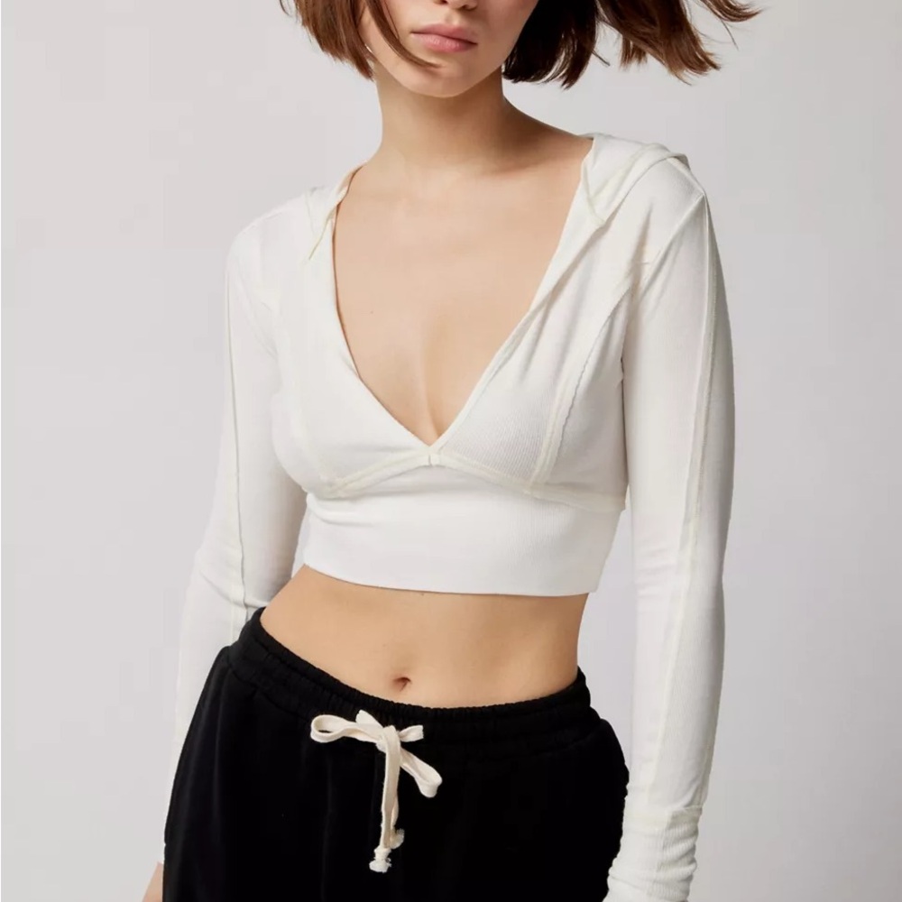 Urban Outfitters Out From Under Sweet Dreams Hooded Crop Top in BLACK